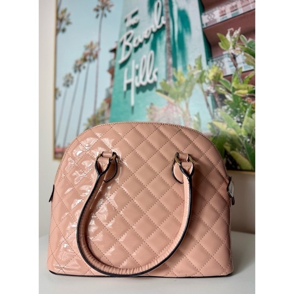 Aldo Light Pastel Pink Quilted Textured Patent Faux Leather Purse Satchel Bag - Picture 3 of 8
